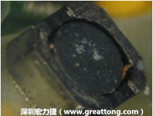 使用銀(Ag)鍍層的電源電感器(Power Inductors)，經(jīng)過推力測試后，零件端點上已經(jīng)看不到任何鍍層的痕跡了，所以其耐推力就比較小。