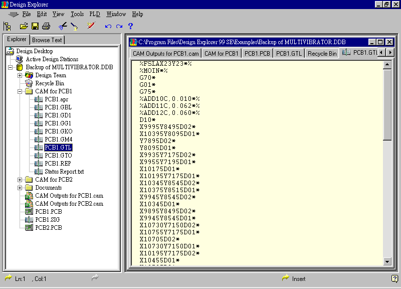 要檢查各Gerber輸出文件，則在瀏覽器中打開CAM Output for PCB1，即可看到一系列Gerber輸出文件。