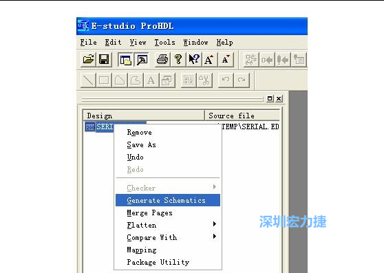 4．右鍵點擊 Serial.EDF 文件，選擇 Generate Schamatics：