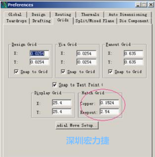  改銅皮的填充網(wǎng)格Global→Design Units，填充方向Drafting→Direction；Hatch Grid中Copper此數(shù)值為大銅箔中所填充的線條中心到中心的距離。