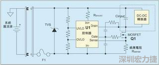 圖1：一個簡單的-48V熱插拔電路。