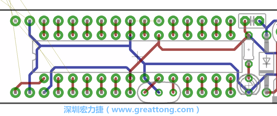 如果可以的話盡量讓接地線保持在電路板的背面，這樣它們就可以在可能范圍內(nèi)和最大的接地面連結(jié)在一起。