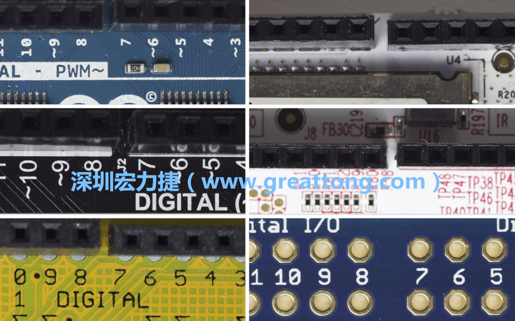 各種不同尺寸的Arduino上第7、8腳位的間距。