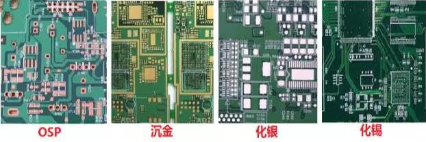 表面工藝分：熱風(fēng)整平，沉金， 化銀， 化錫， OSP 等幾種表面工藝