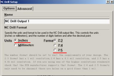 將格式改為“Inches 2：5”（ 以確保資料精度，反之孔與線路有偏移現(xiàn)象；）點(diǎn)OK完成鉆孔文件轉(zhuǎn)換